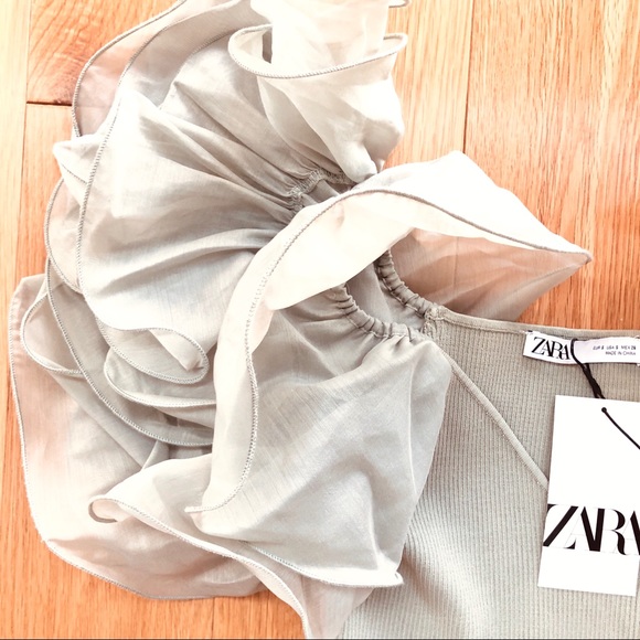 NWT Zara Blogger Fav Green Gray Organza Crop Top - Picture 16 of 16
